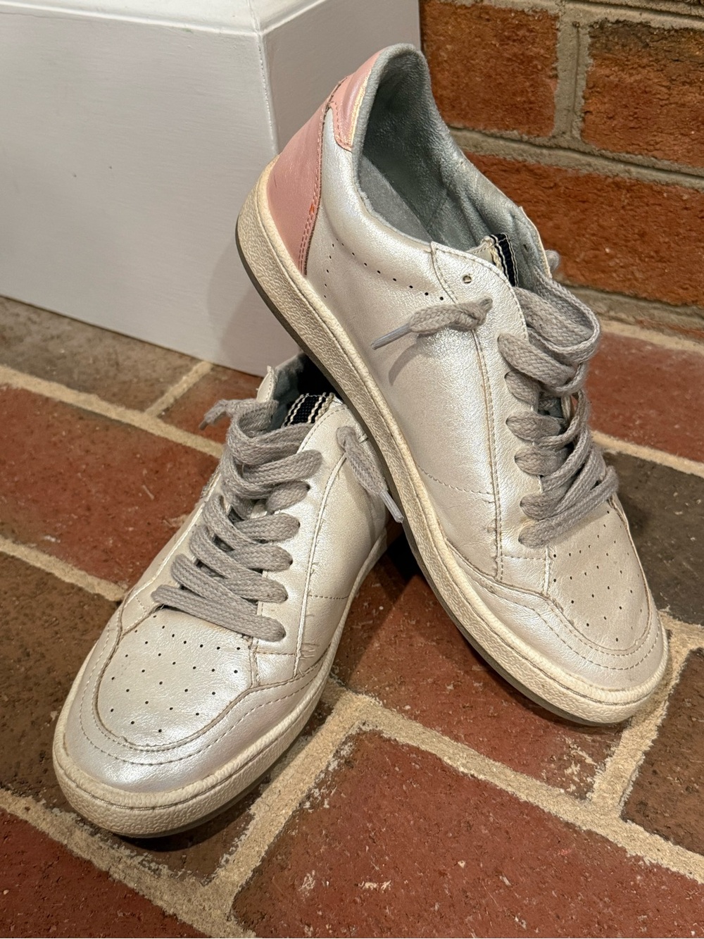 ShuShop Metallic Silver Sneakers with Pink Heel Accent